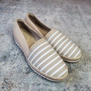 Collection By Clarks Sz 7 Espadrille Sneaker Slip-on Loafers Sand White Striped